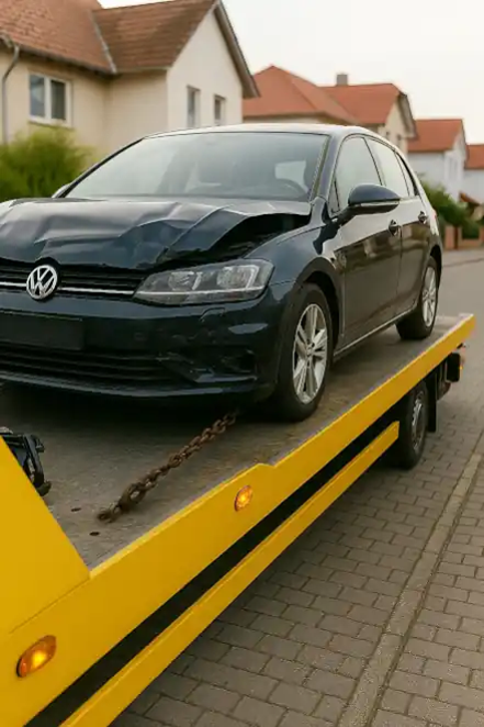 Ein defektes Fahrzeug wird abgeschleppt, um es beim Autoankauf in Gaggenau zu bewerten.